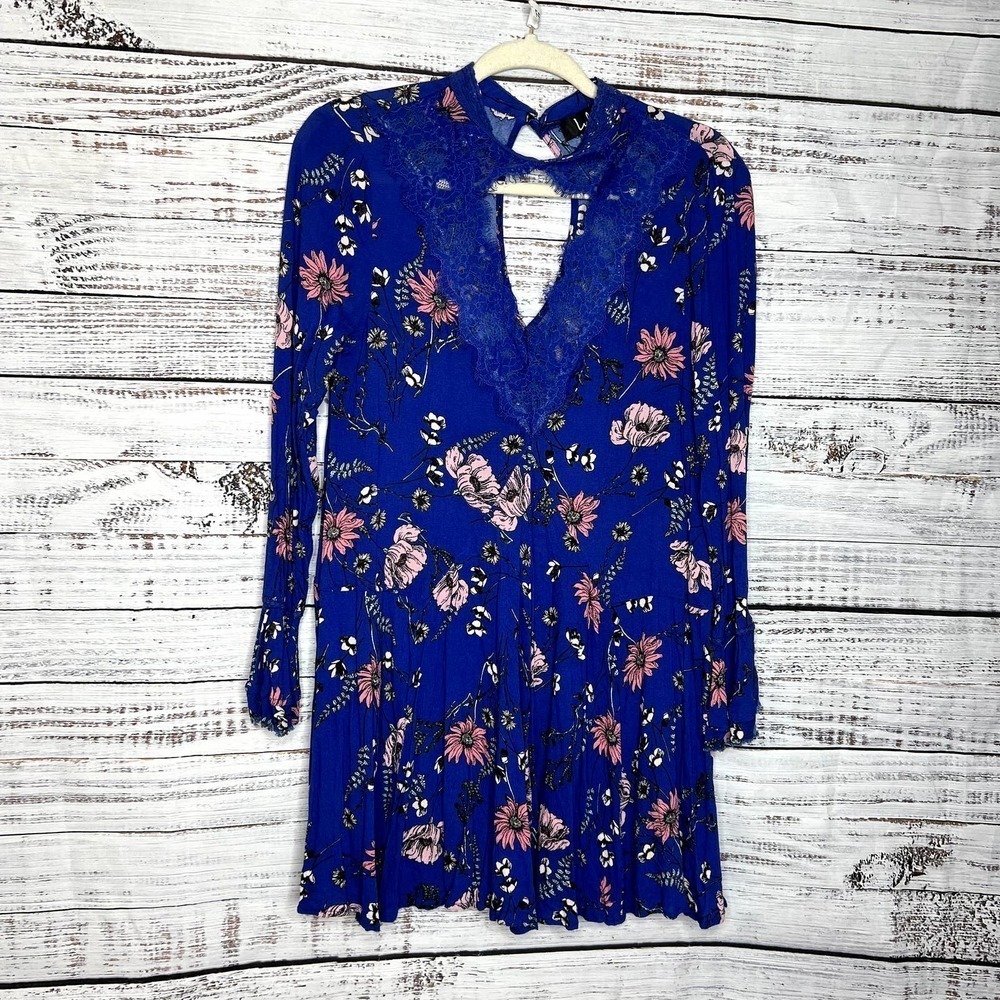 Lulus New You Royal Blue Floral Mini Dress Med - Picture 4 of 4